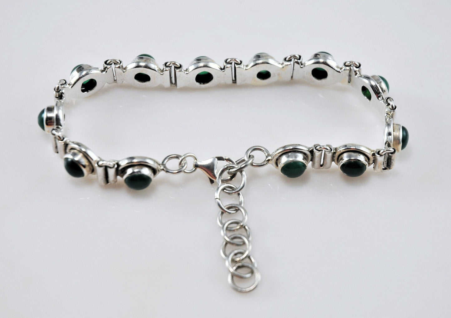 Adjustable Sterling Silver Multi-Stone Green Onyx Bracelet - silvervintagejewelry