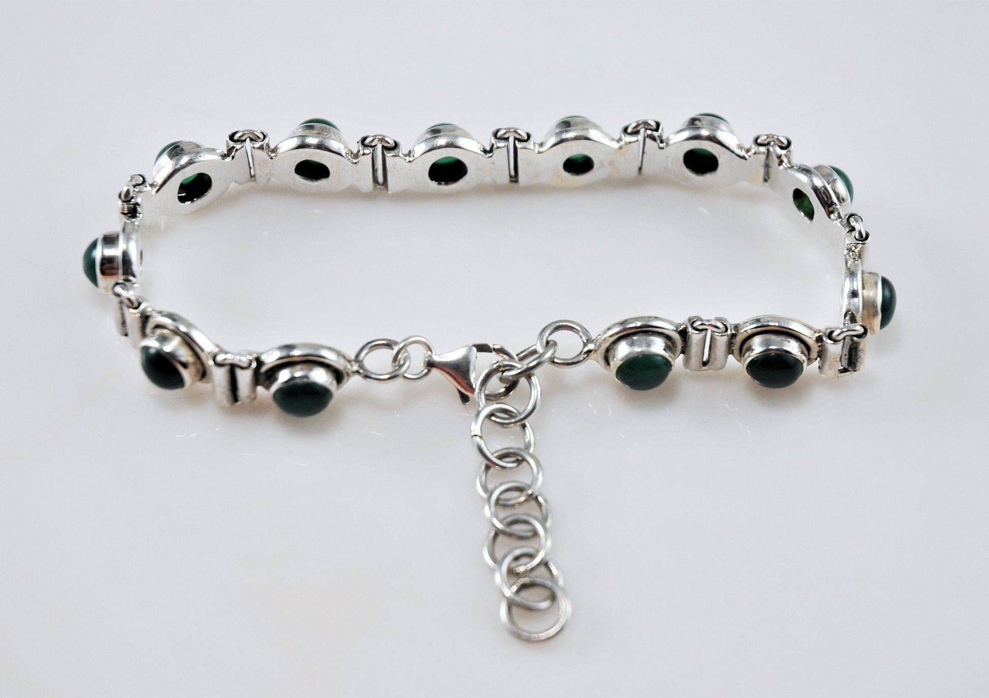 Adjustable Sterling Silver Multi-Stone Green Onyx Bracelet - silvervintagejewelry