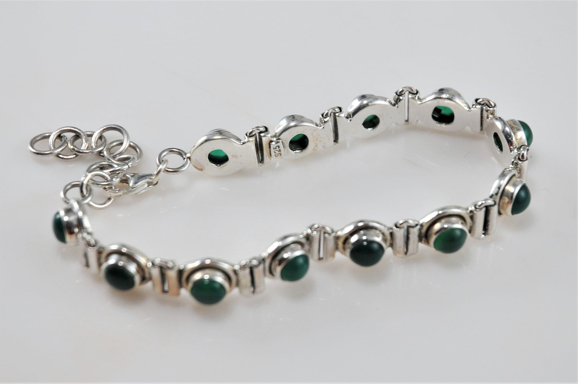 Adjustable Sterling Silver Multi-Stone Green Onyx Bracelet - silvervintagejewelry