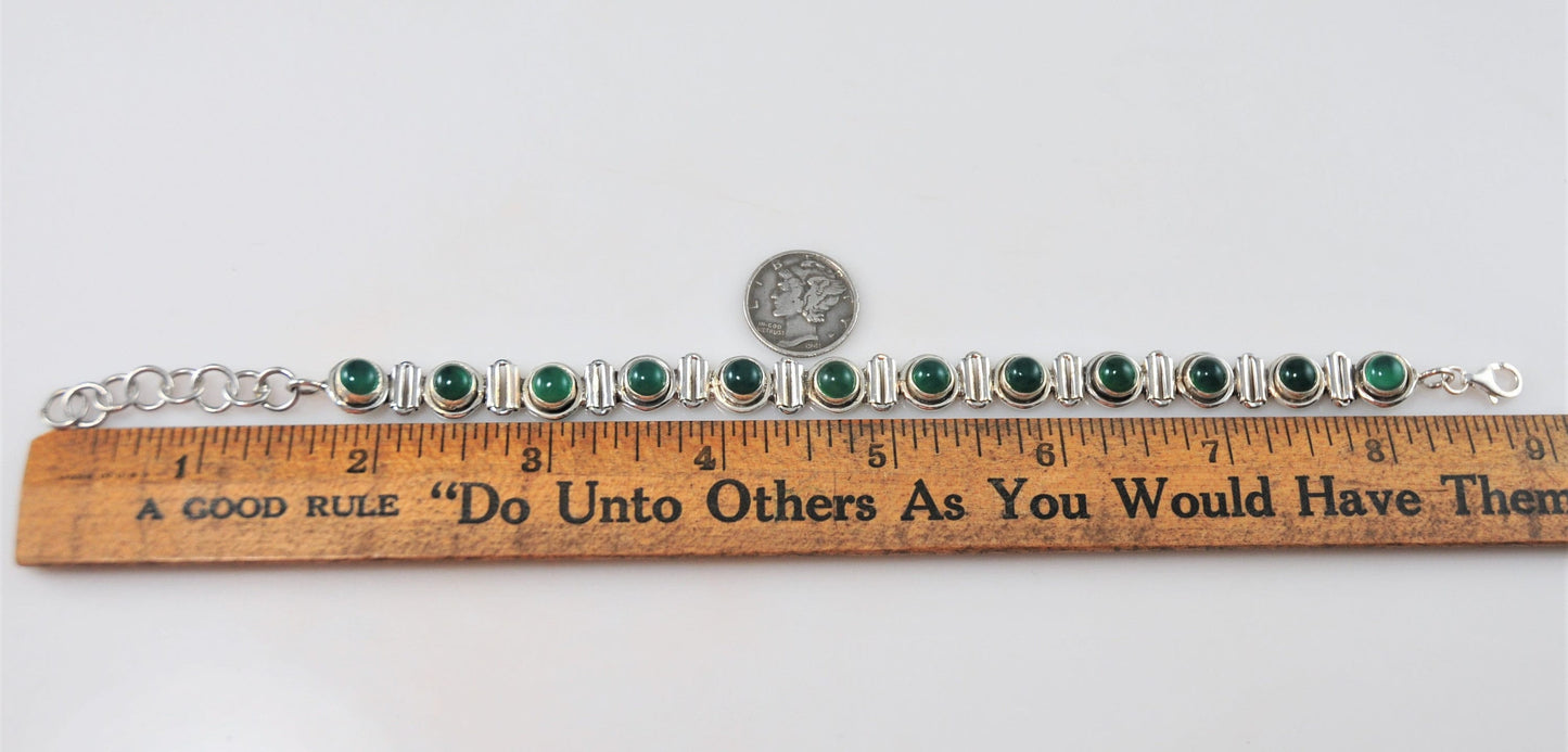 Adjustable Sterling Silver Multi-Stone Green Onyx Bracelet - silvervintagejewelry