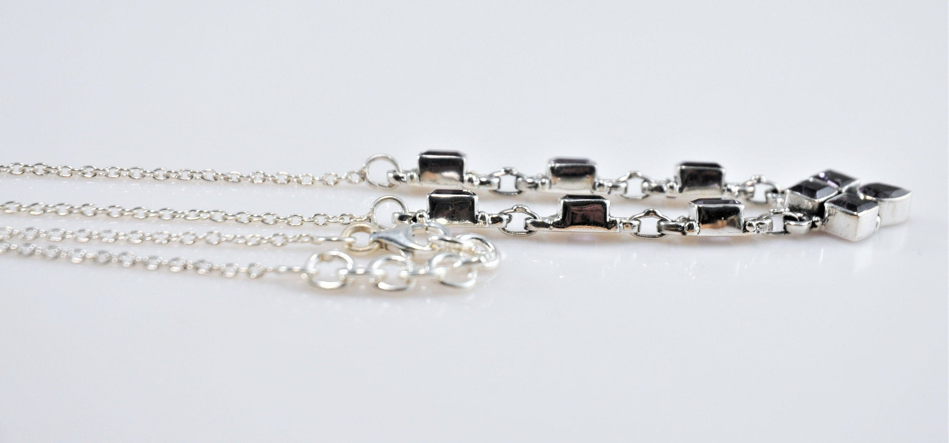 Amethyst Sterling Silver Adjustable Multi-Gem Bib Necklace - silvervintagejewelry